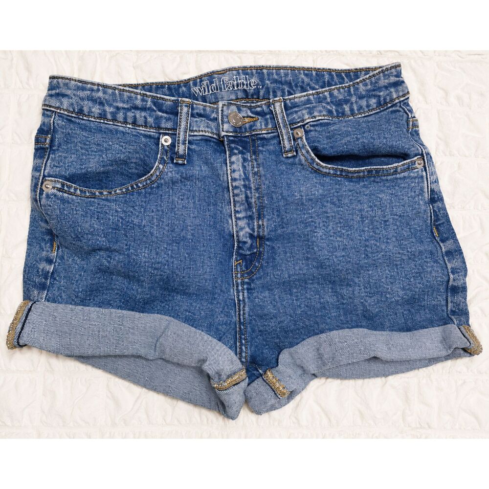 Wild Fable High Rise Denim Shorts Women's Size 10 Medium Wash Rolled Cuff Jean